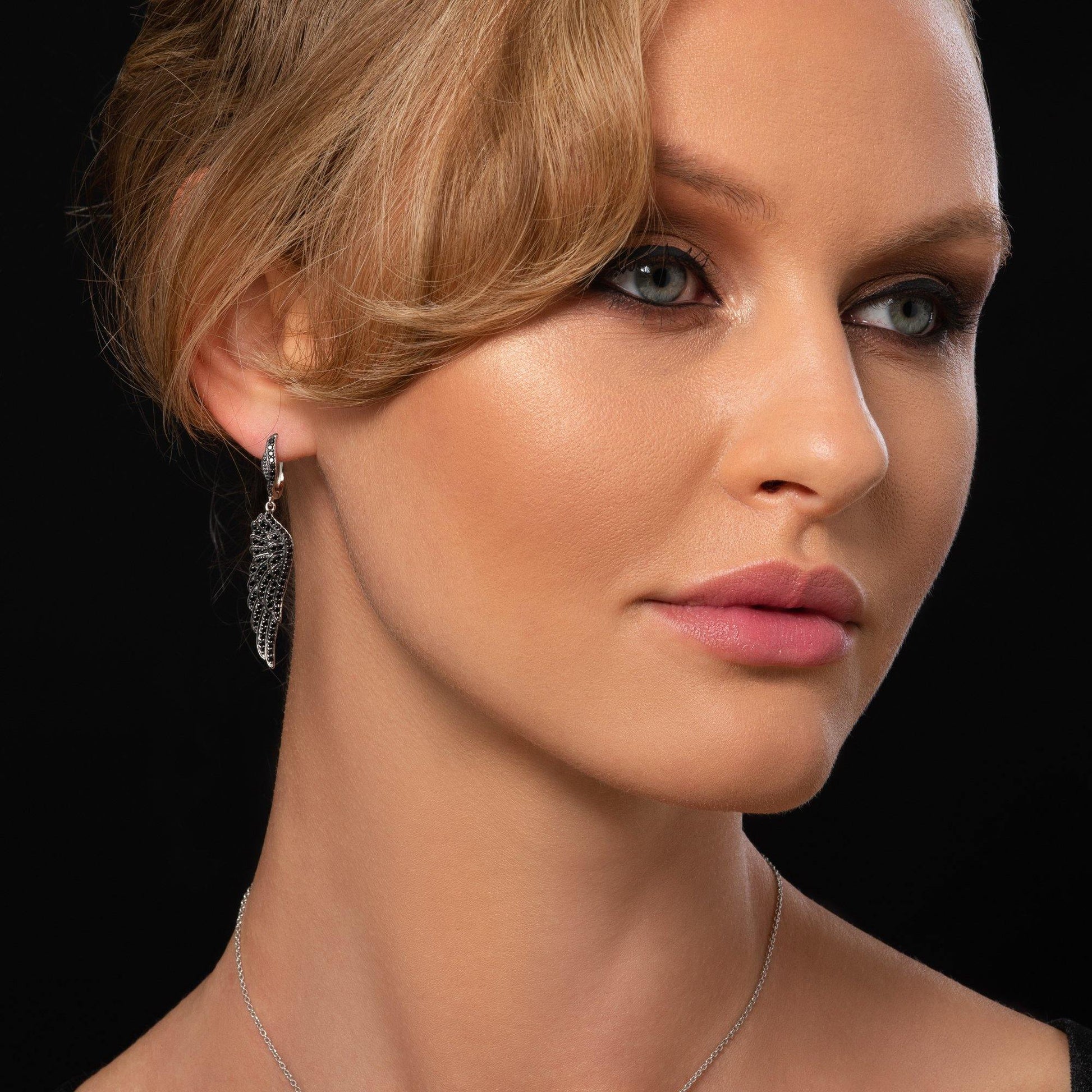Sterling Silver Black Angel Wings Earrings for Women - namana.london