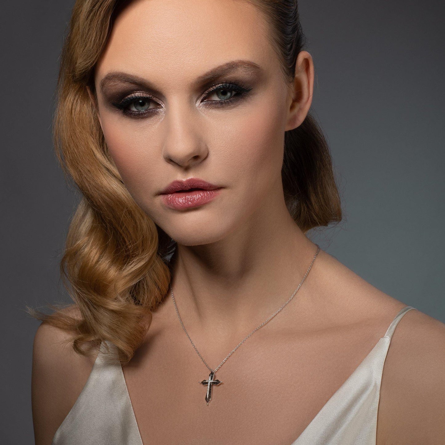 Sterling Silver Elegant Black and Silver Cross Necklace for Women - namana.london