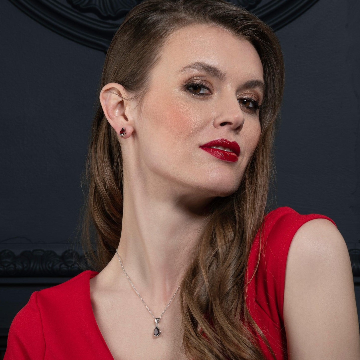 925 Sterling Silver Stud Earrings with Garnet Gemstones - namana.london
