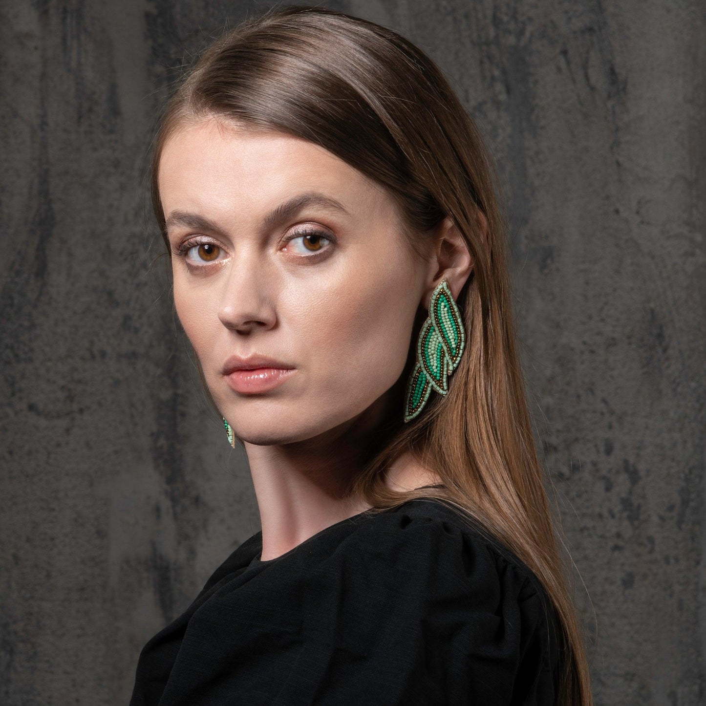 Long Green Beaded Statement Earrings for Women - namana.london