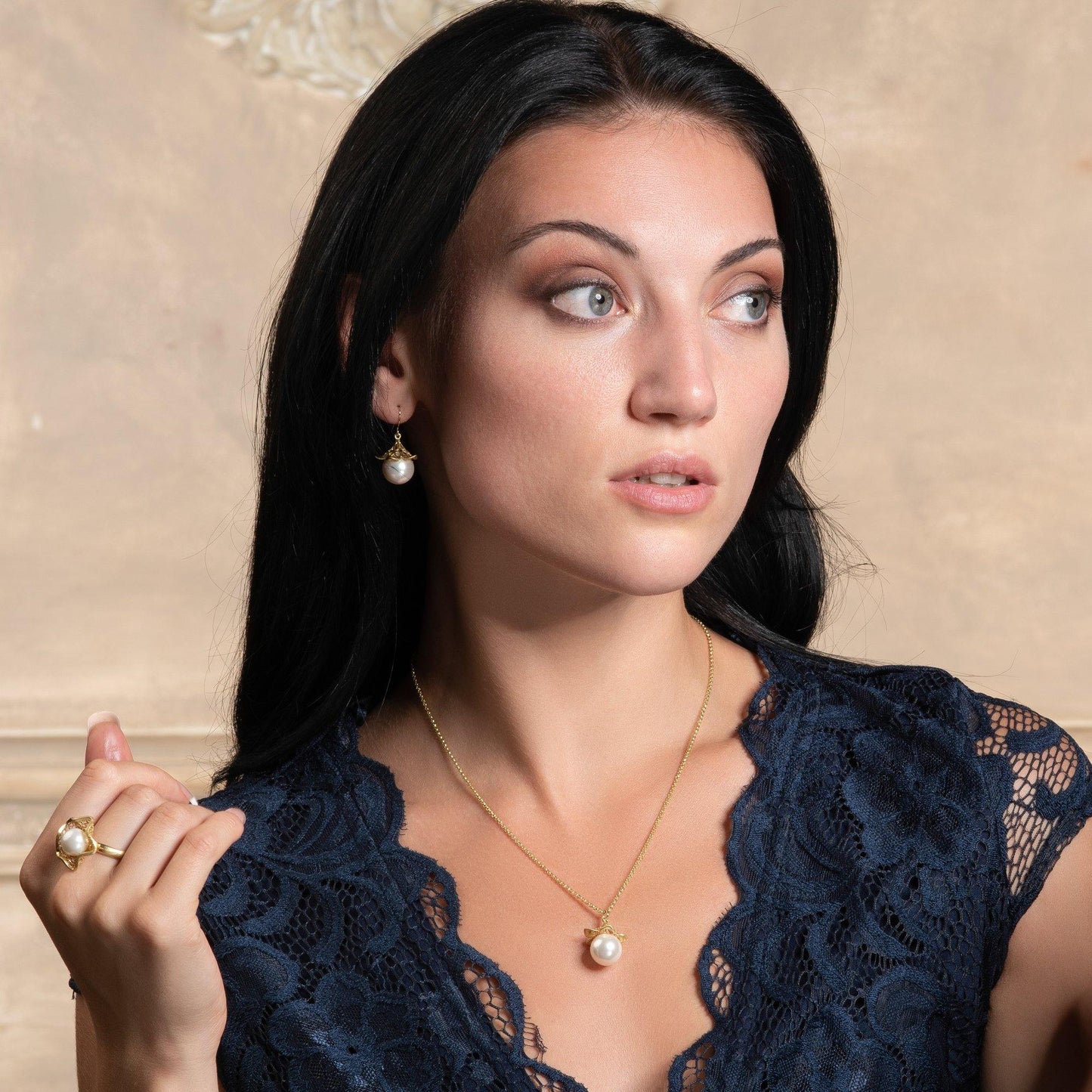Adjustable Gold Cocktail Ring for Women with a Pearl - namana.london