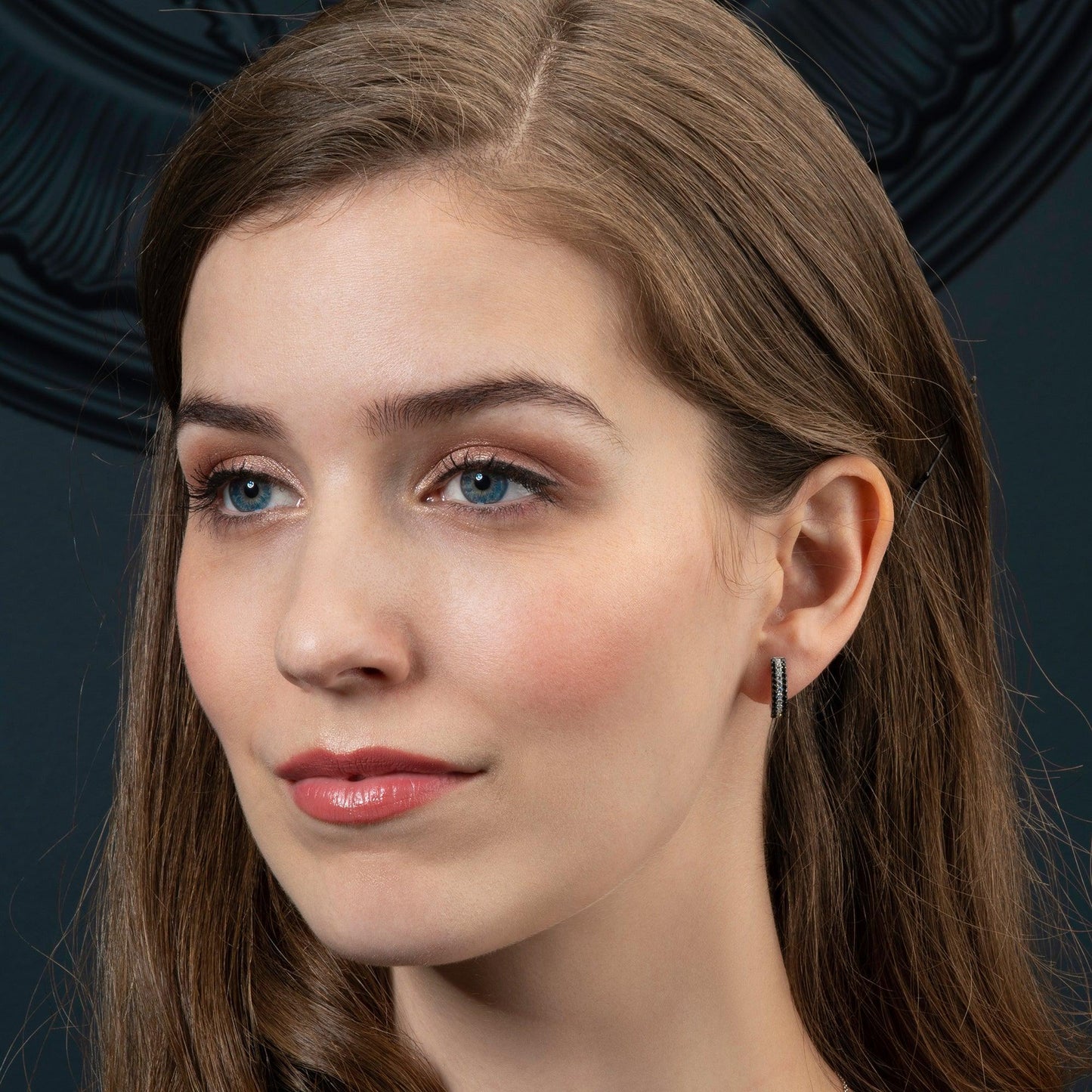 Sterling Silver Hoop Earrings for Women with Black Stones - namana.london