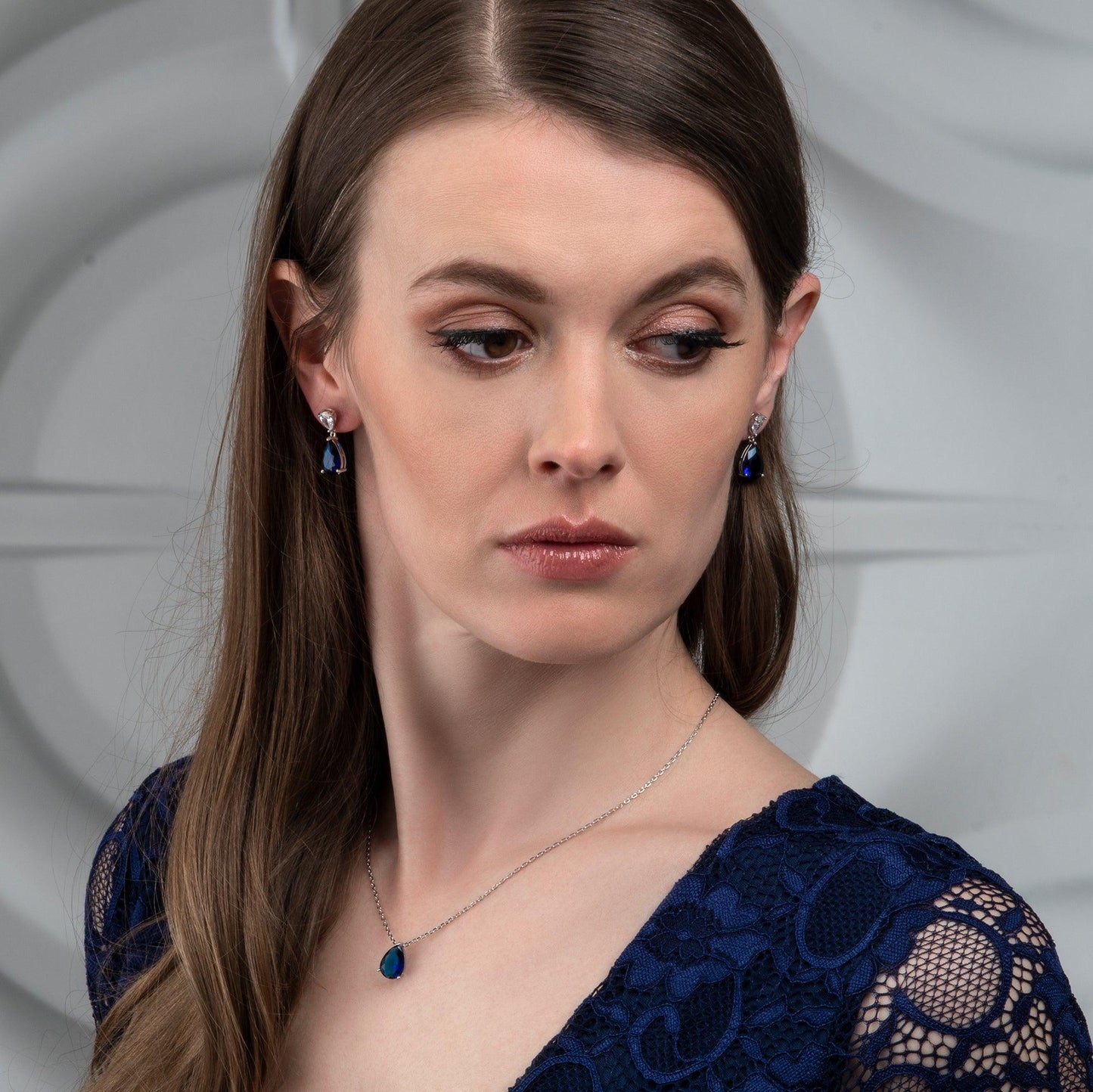 925 Sterling Silver Blue Pear Shaped Drop Earrings For Women - namana.london