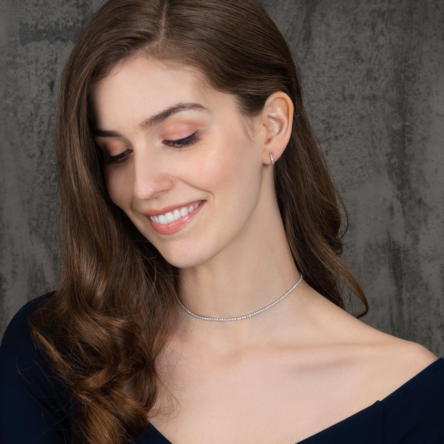 925 Sterling Silver Skinny Choker Necklace for Women with Cubic Zirconia Stones - namana.london