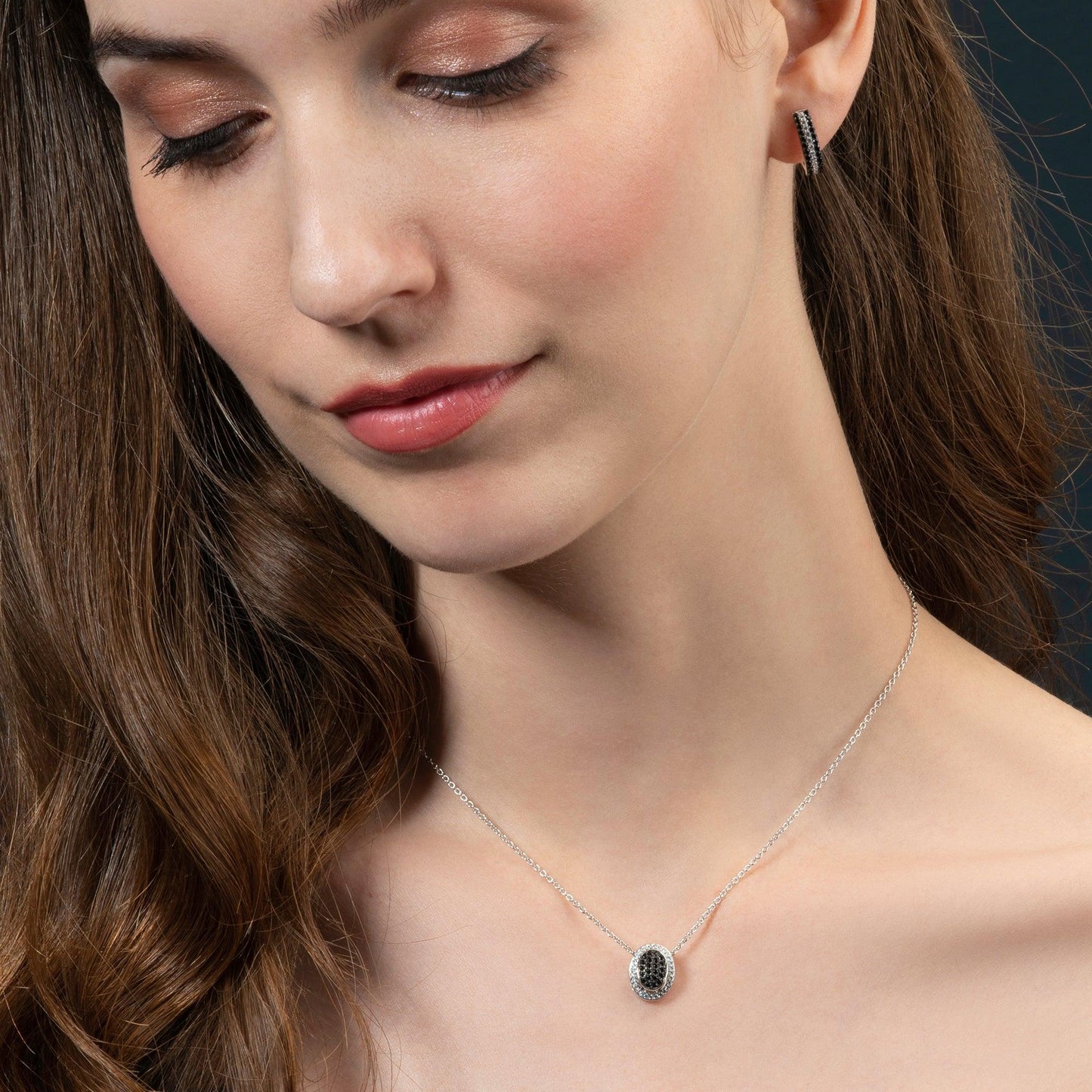 Sterling Silver Hoop Earrings for Women with Black Stones - namana.london
