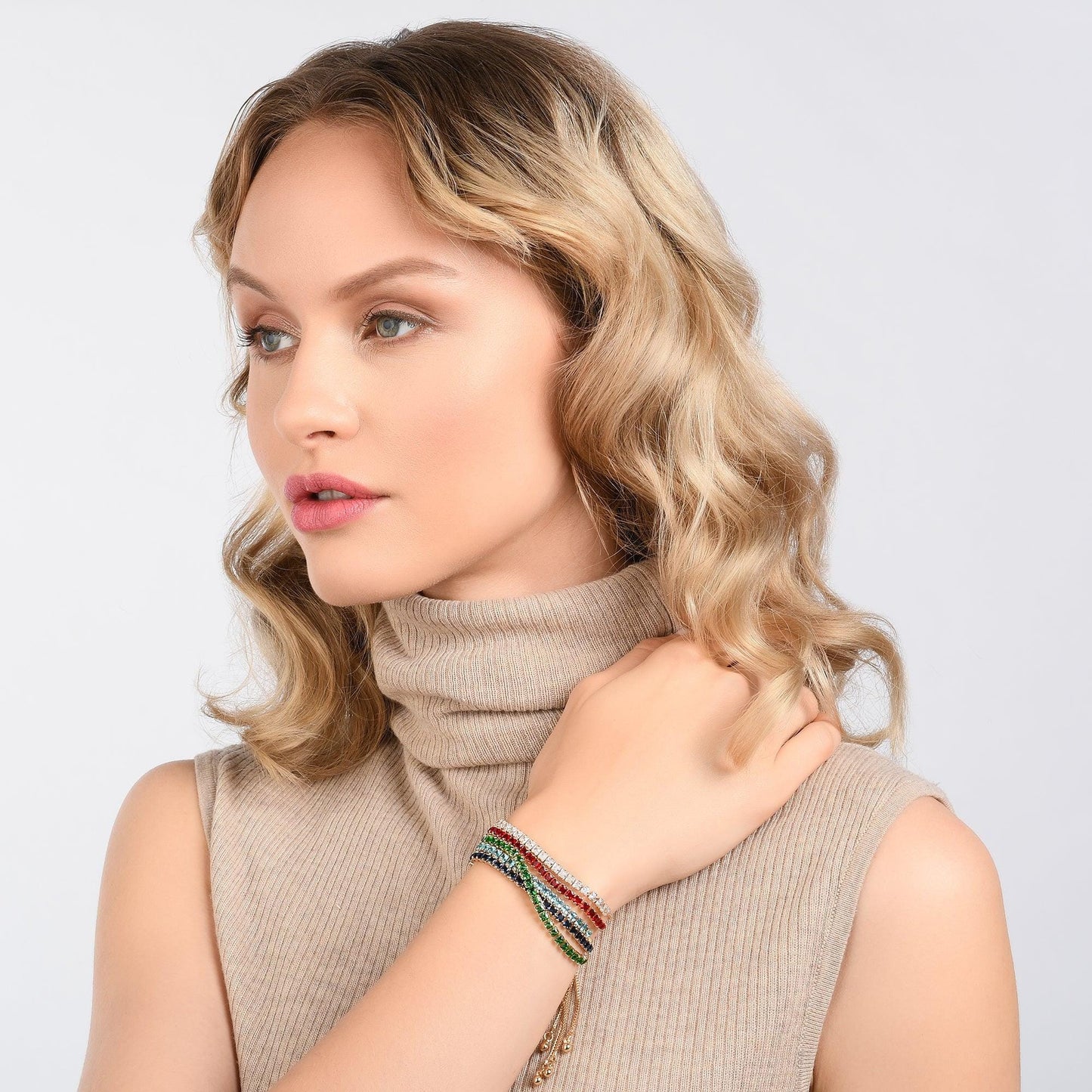 Adjustable Gold Bracelet for Women with Red Stones - namana.london