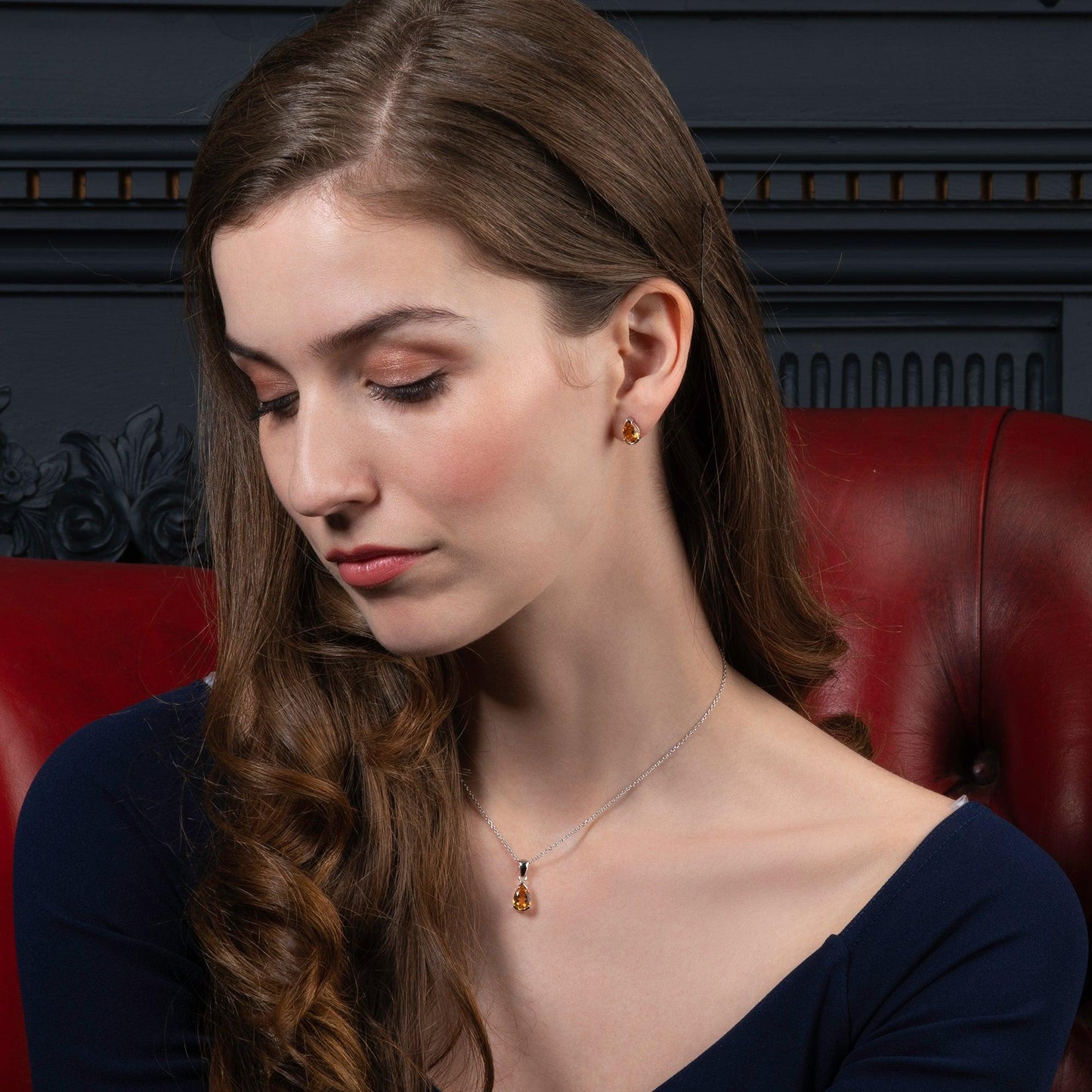 925 Sterling Silver Pear Shaped Citrine Pendant Necklace - namana.london