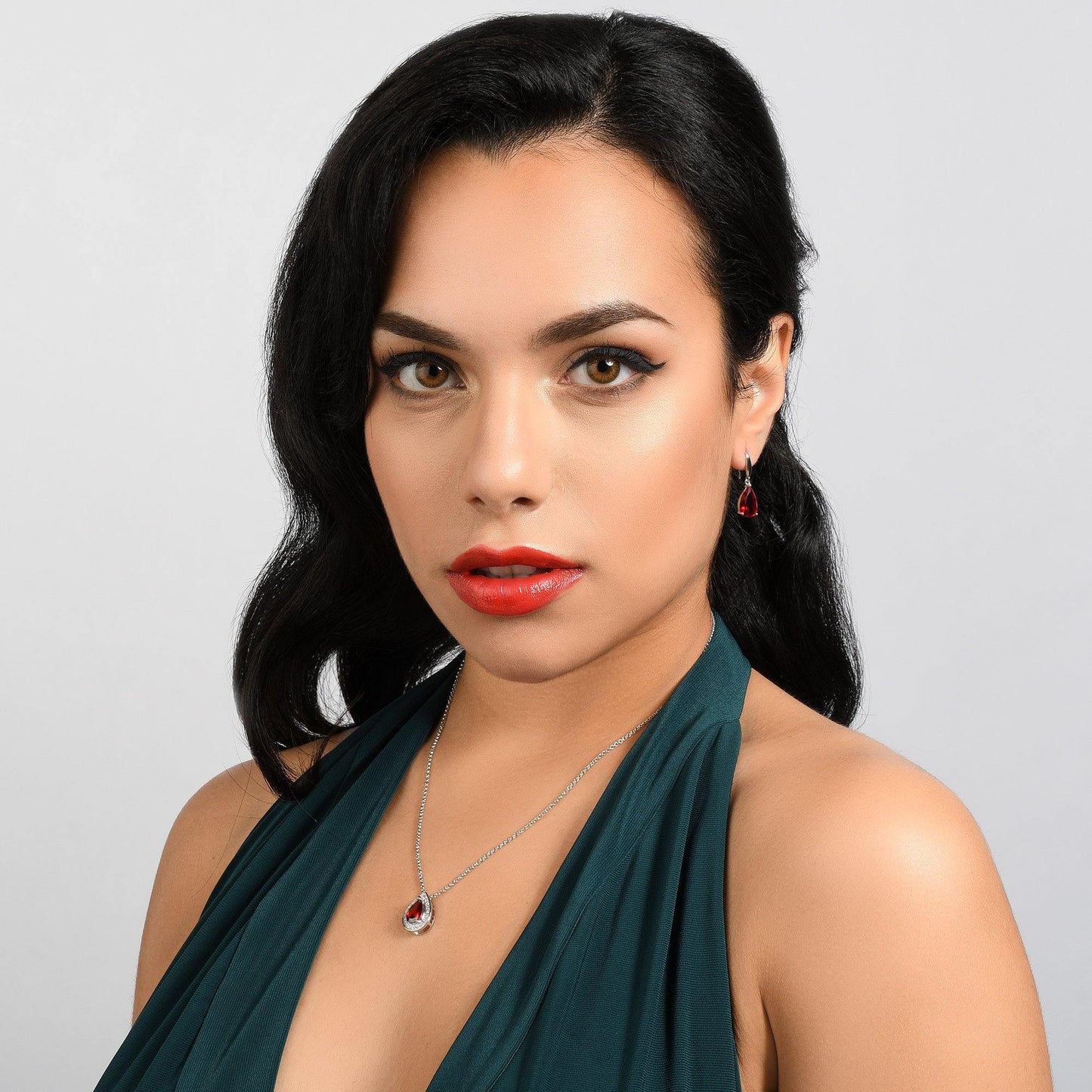 Teardrop Pendant Necklace with a Red Cubic Zirconia Gemstone - namana.london
