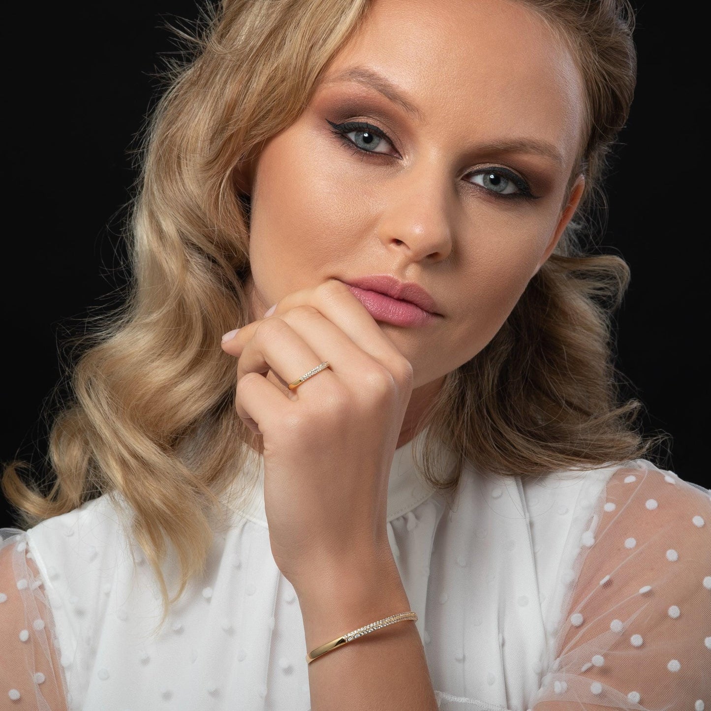 Adjustable Gold Plated Band Ring for Women with Cubic Zirconia Stones - namana.london