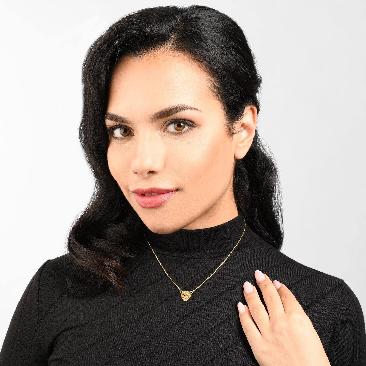 Gold Panther Pendant Necklace with Brushed Finish - namana.london