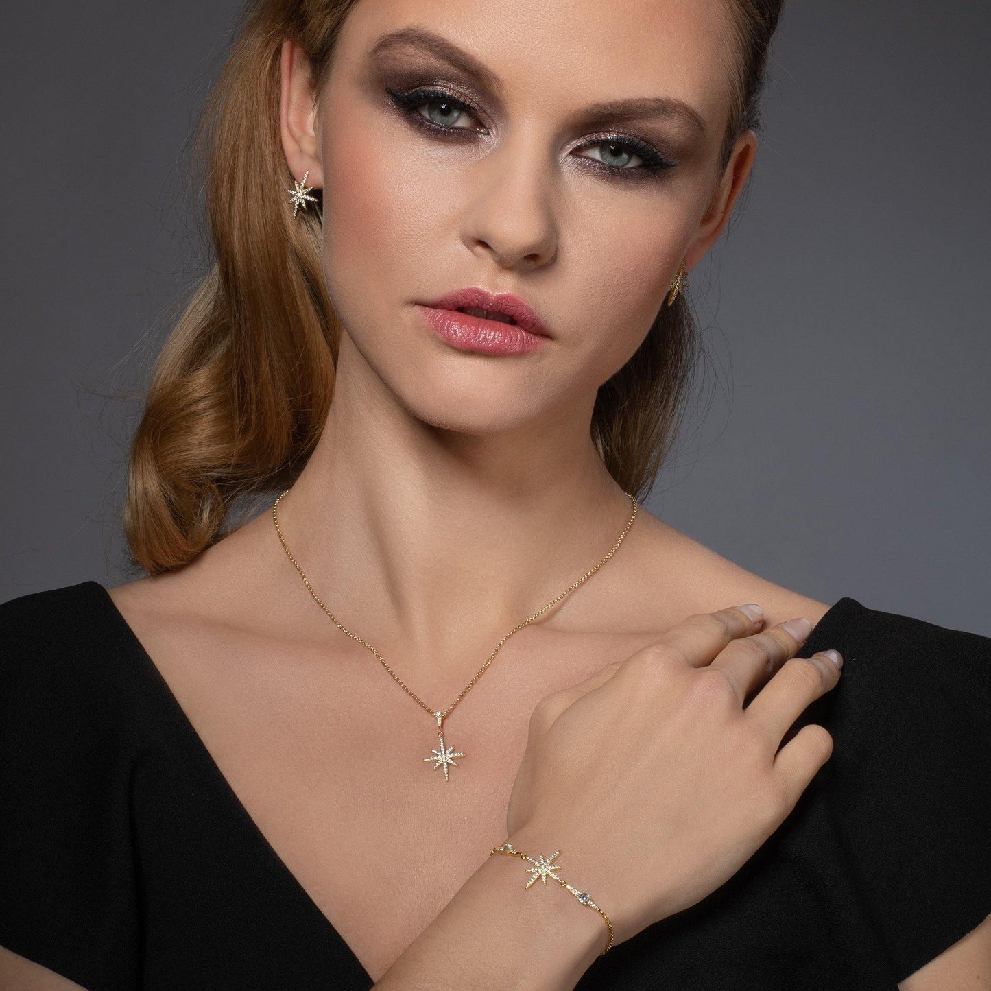 North Star Gold Bracelet with Cubic Zirconia - namana.london