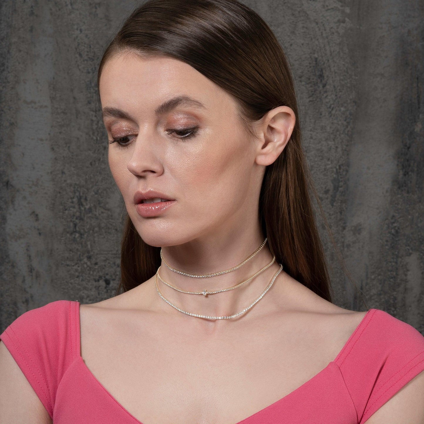 Gold Plated Skinny Choker Necklace for Women with Cubic Zirconia Stones - namana.london