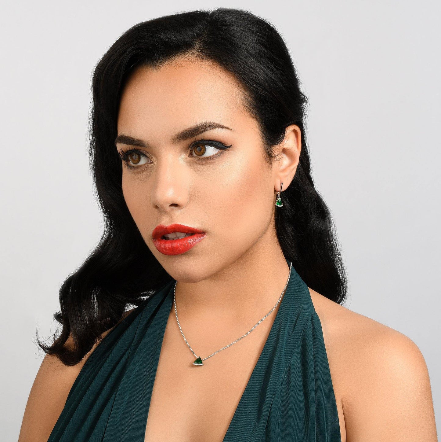 Triangle Green Drop Earrings for Women - namana.london