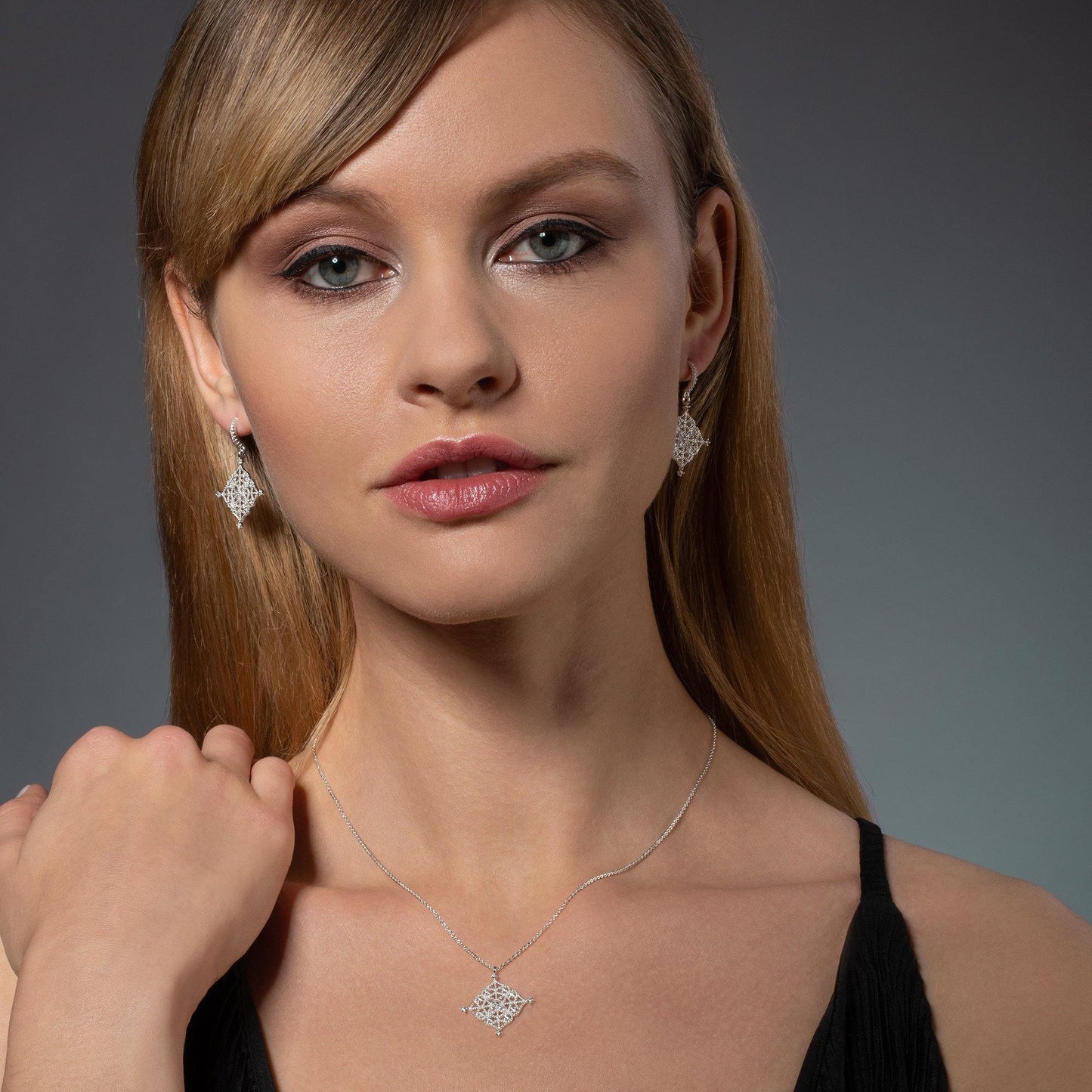 Arabesque Filigree Silver Dangle Earrings with Cubic Zirconia - namana.london