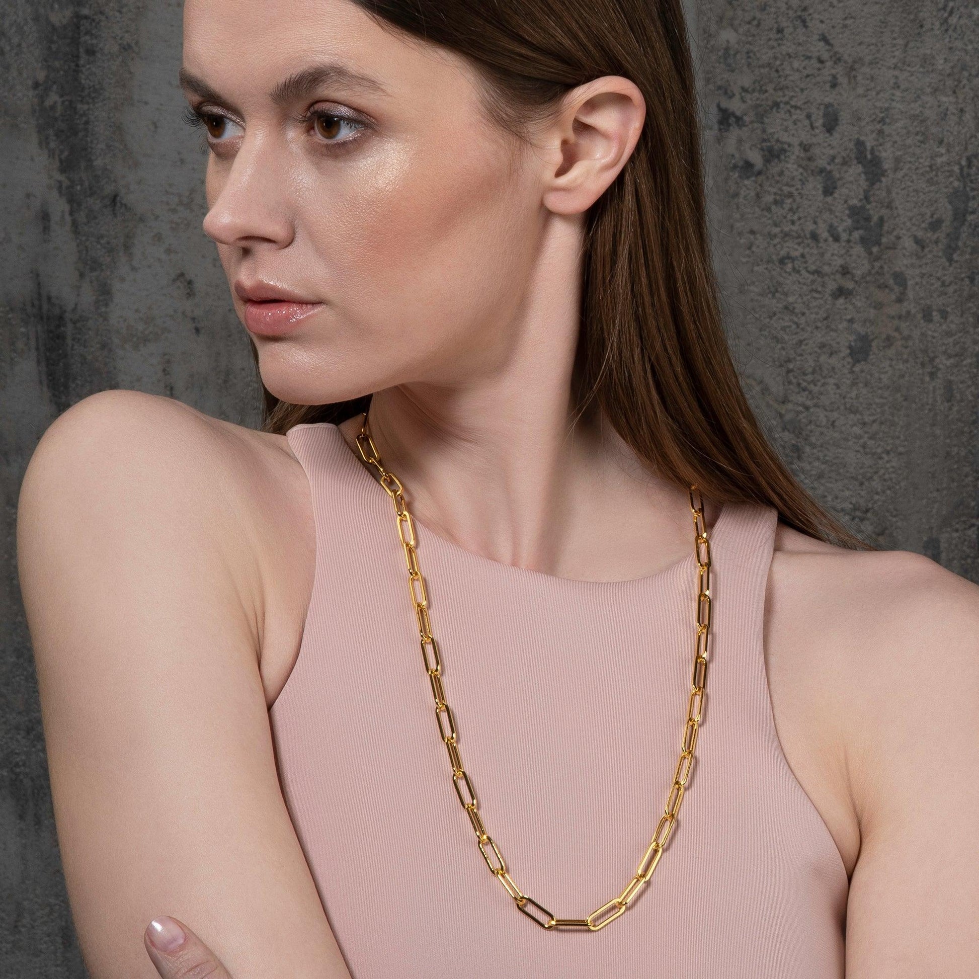 Long Gold Paperclip Chain Necklace for Women - namana.london