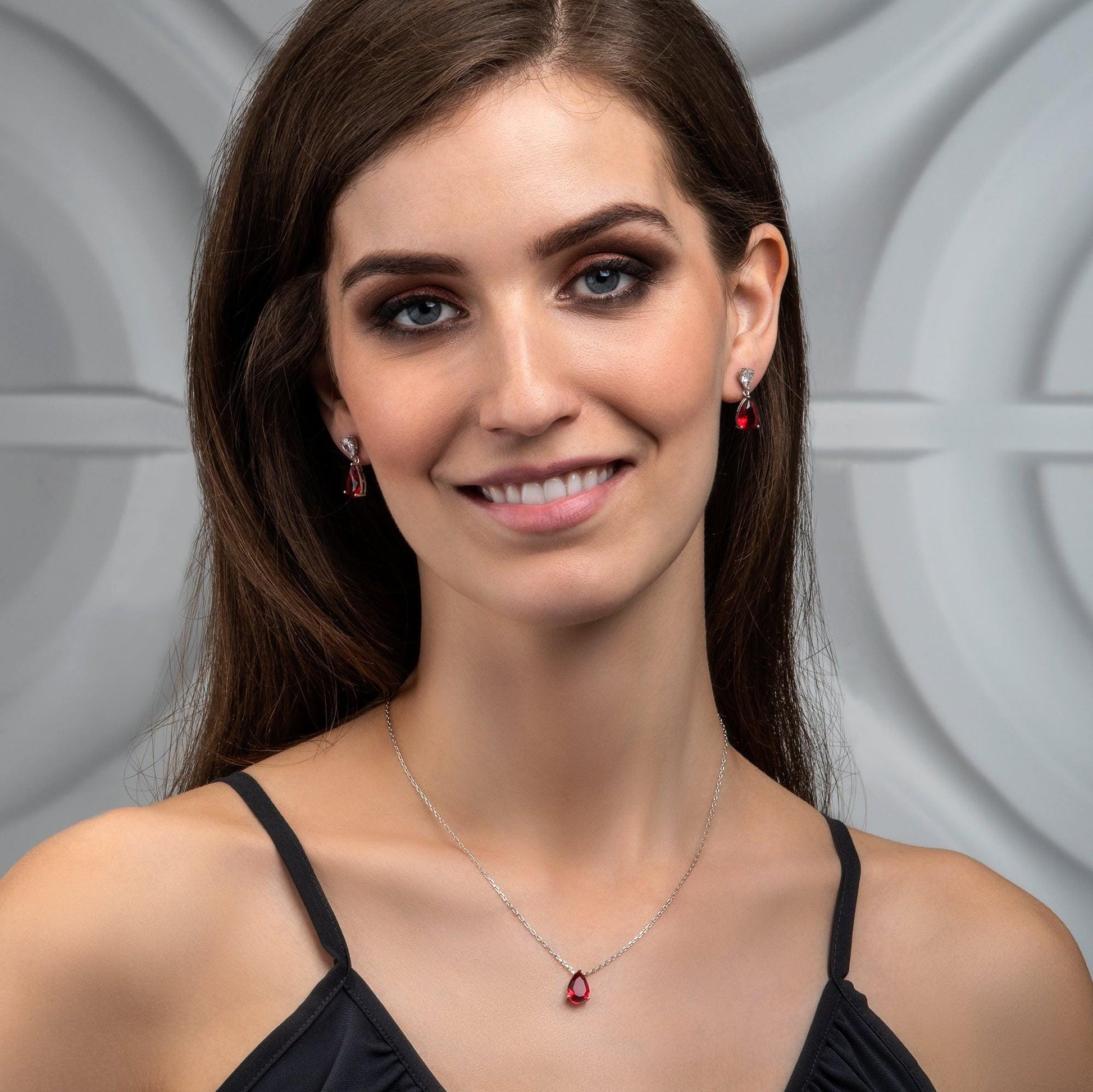 925 Sterling Silver Red Pear Shaped Drop Earrings For Women - namana.london