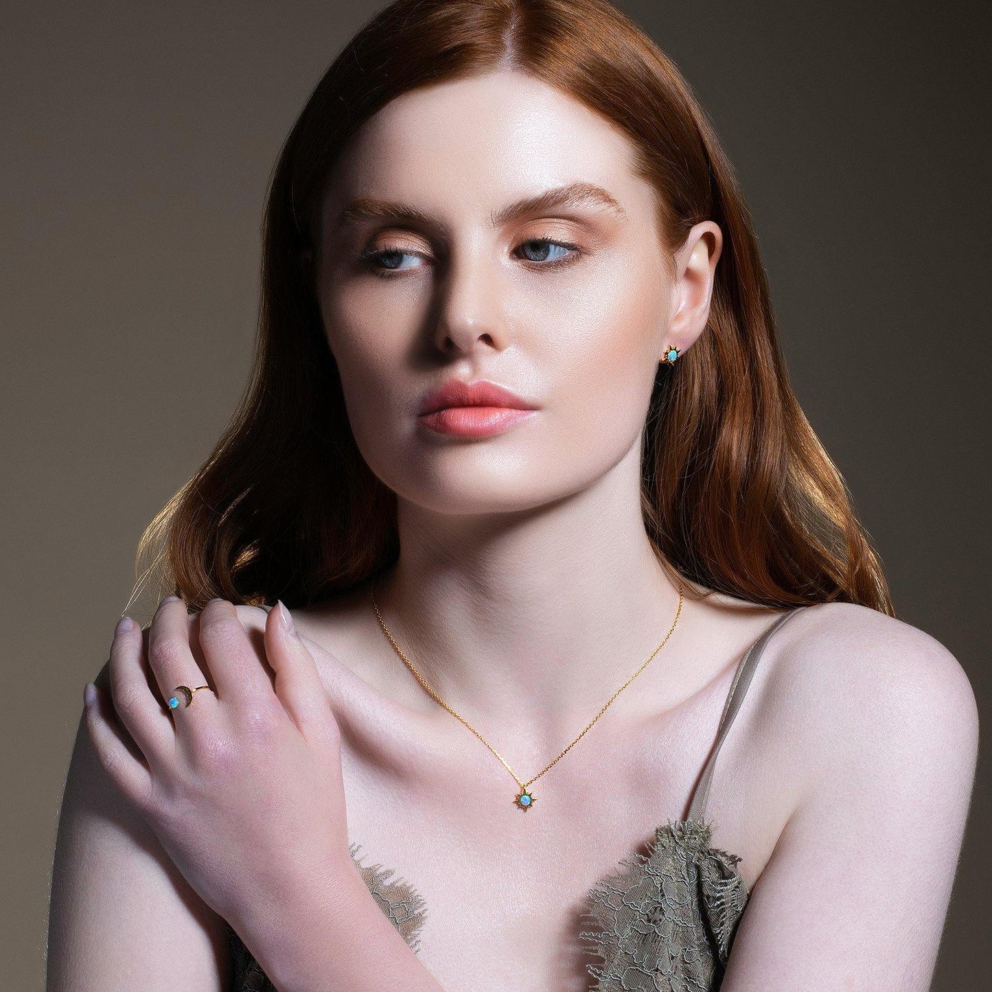 Gold Ring with a Created Blue Opal - namana.london