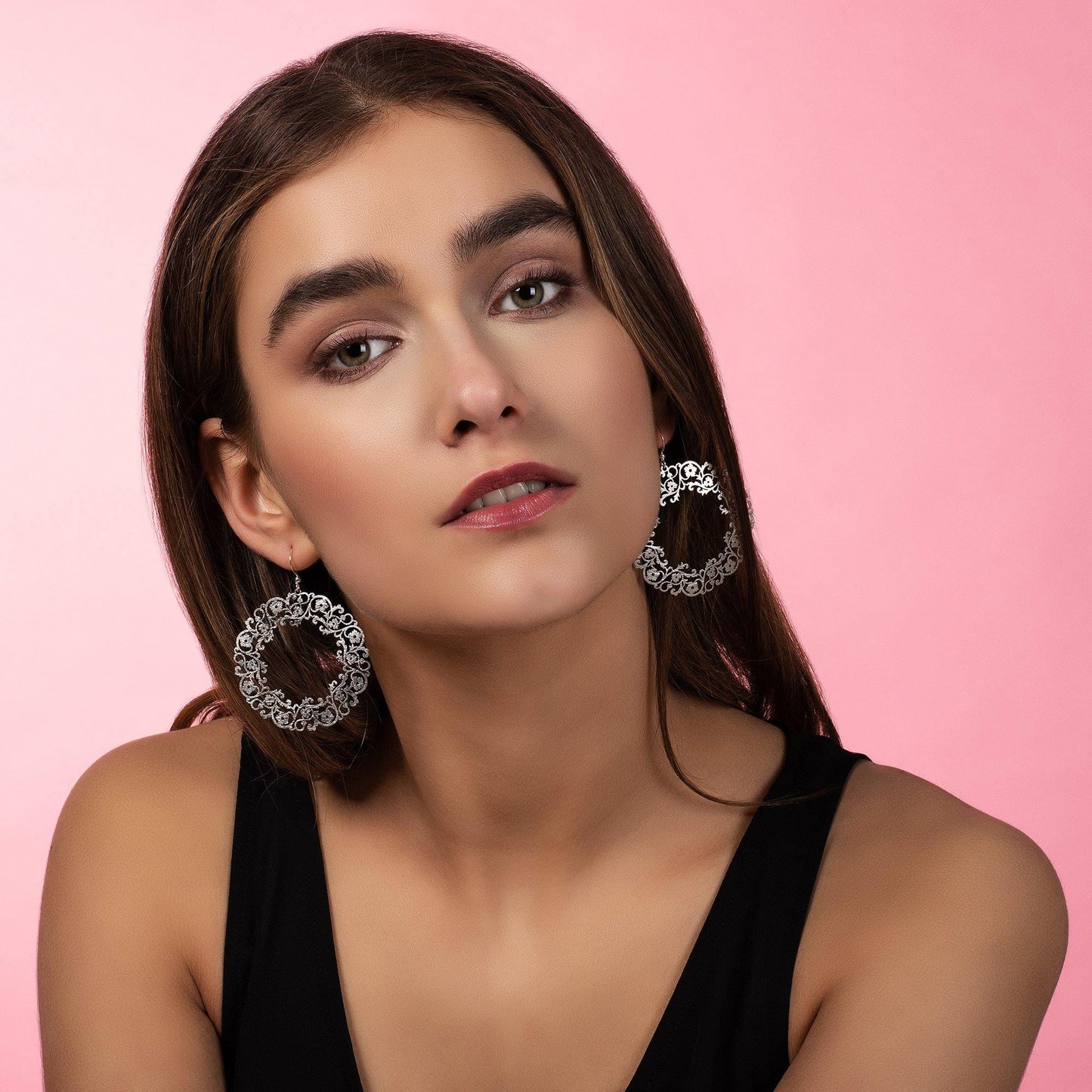 Large Silver Flower Earrings with a Brushed Finish - namana.london