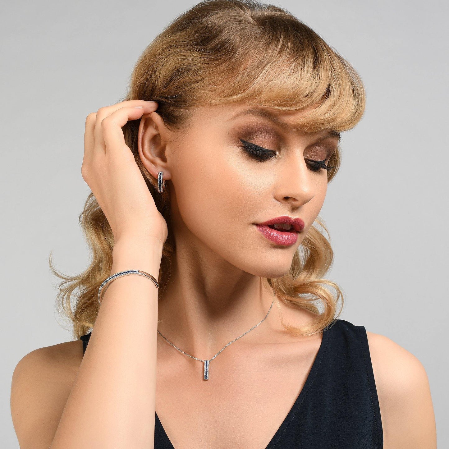 Hoop Earrings with Blue Cubic Zirconia Stones - namana.london