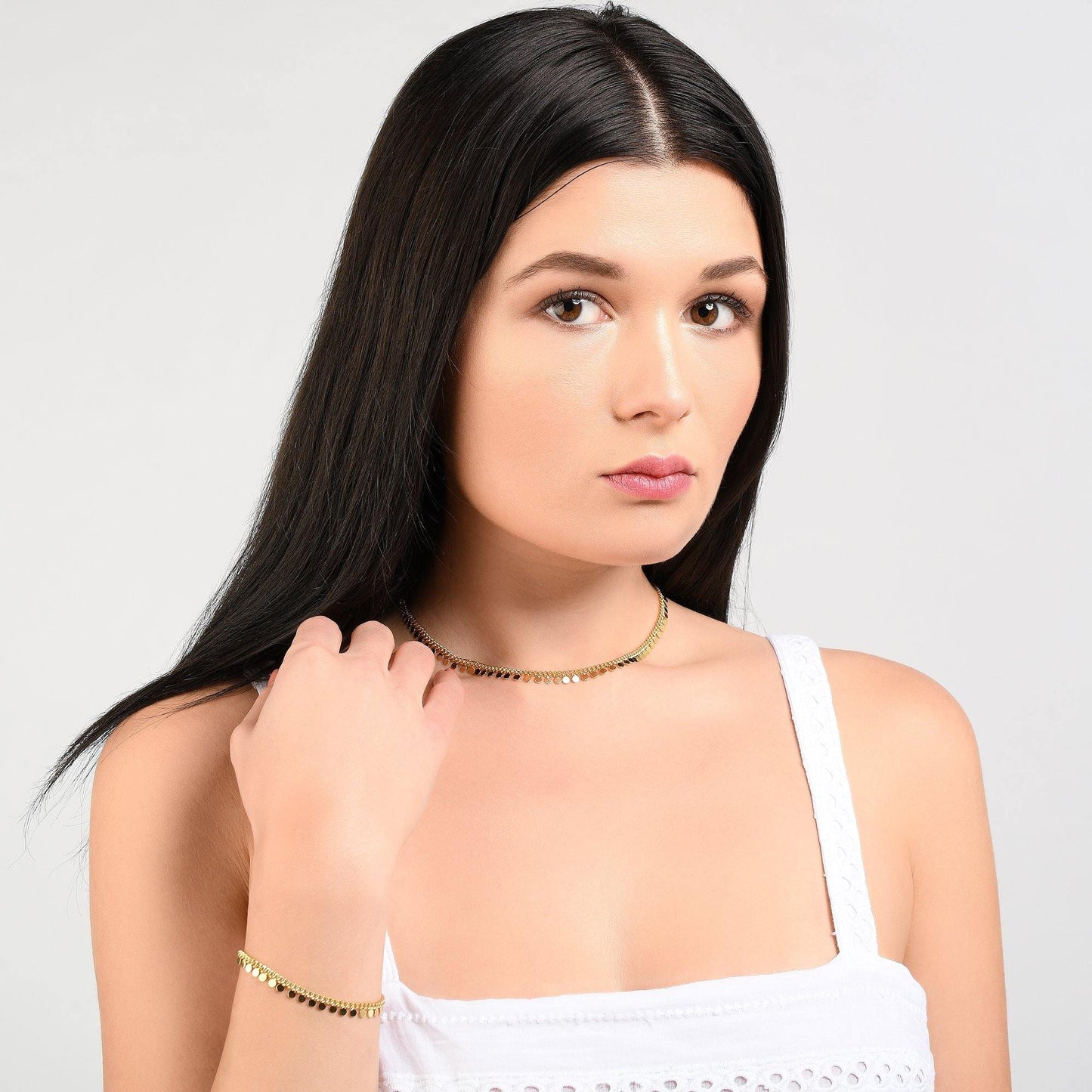 Gold Disc Charm Bracelet for Women - namana.london