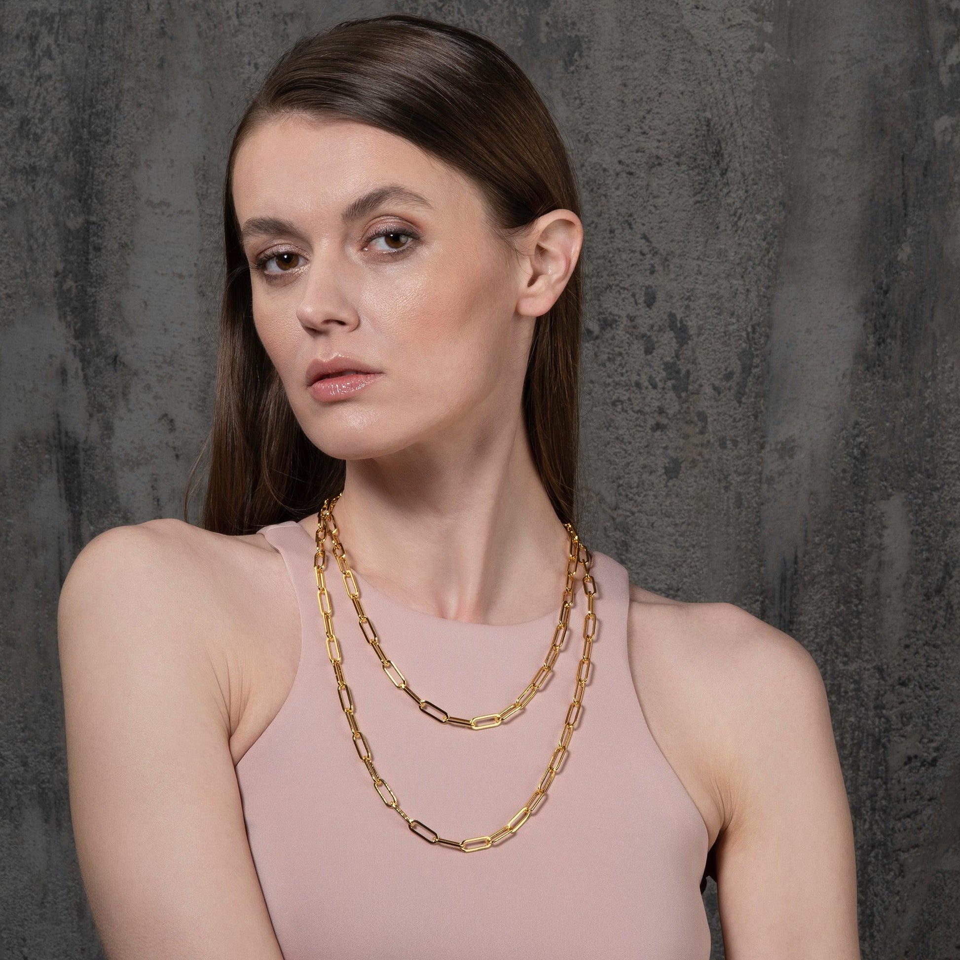Long Gold Paperclip Chain Necklace for Women - namana.london