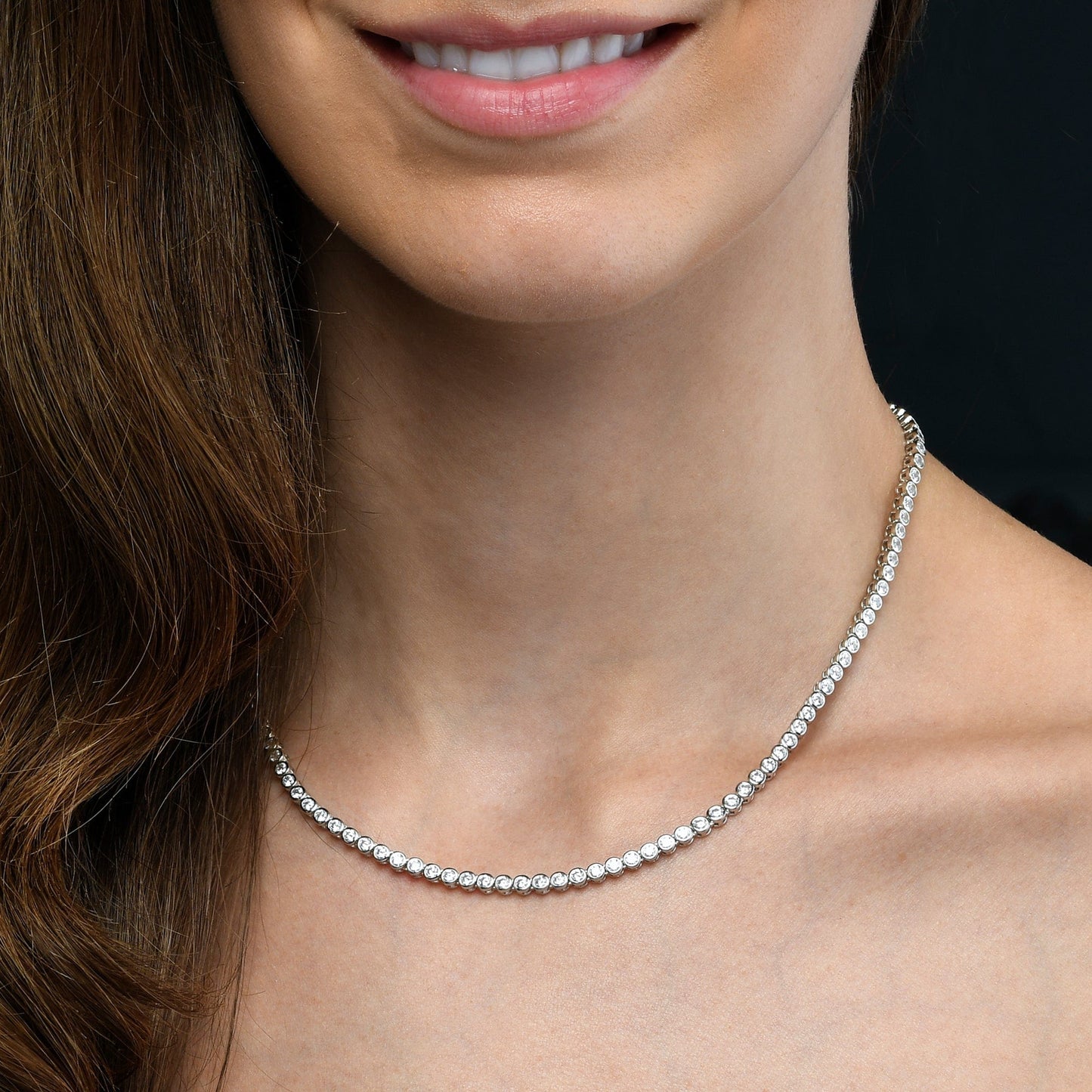 925 Sterling Silver Bezel Set Tennis Necklace