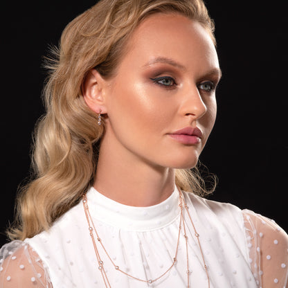 Rose Gold Dainty Drop Earrings For Women with 4 Sparkling Cubic Zirconia Stones