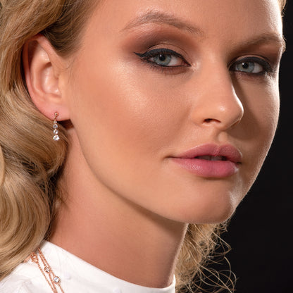 Rose Gold Dainty Drop Earrings For Women with 4 Sparkling Cubic Zirconia Stones