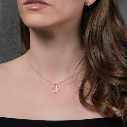 Gold plated Sterling Silver Pear Shaped Pendant Necklace for Women