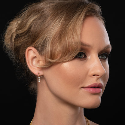 Gold Dainty Drop Earrings For Women with 4 Sparkling Cubic Zirconia Stones
