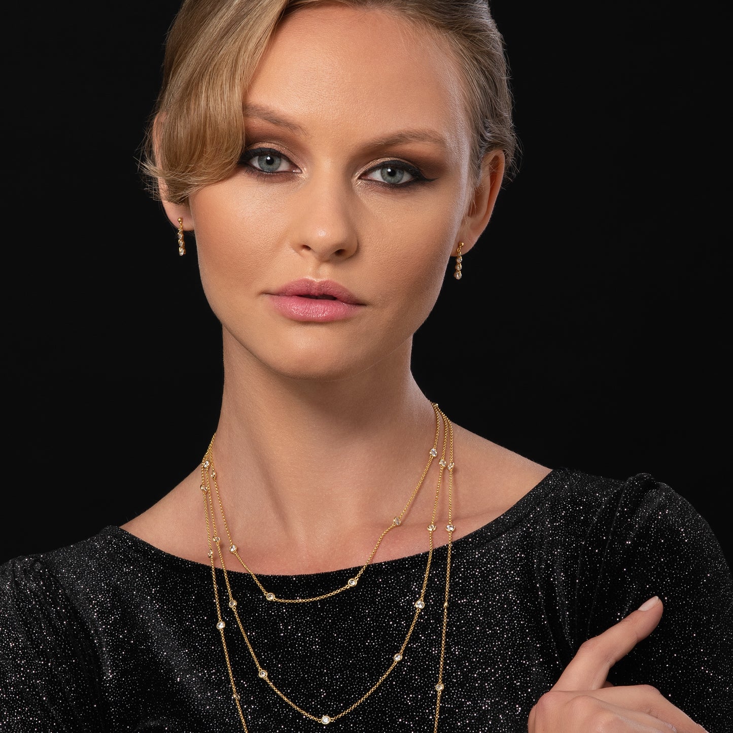 Gold Dainty Drop Earrings For Women with 4 Sparkling Cubic Zirconia Stones
