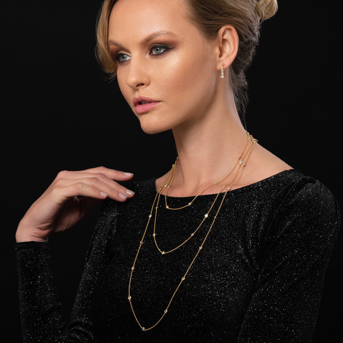Gold Dainty Drop Earrings For Women with 4 Sparkling Cubic Zirconia Stones