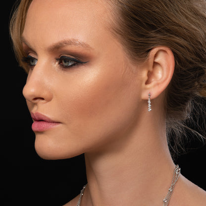 Silver Dainty Drop Earrings For Women with 4 Sparkling Cubic Zirconia Stones