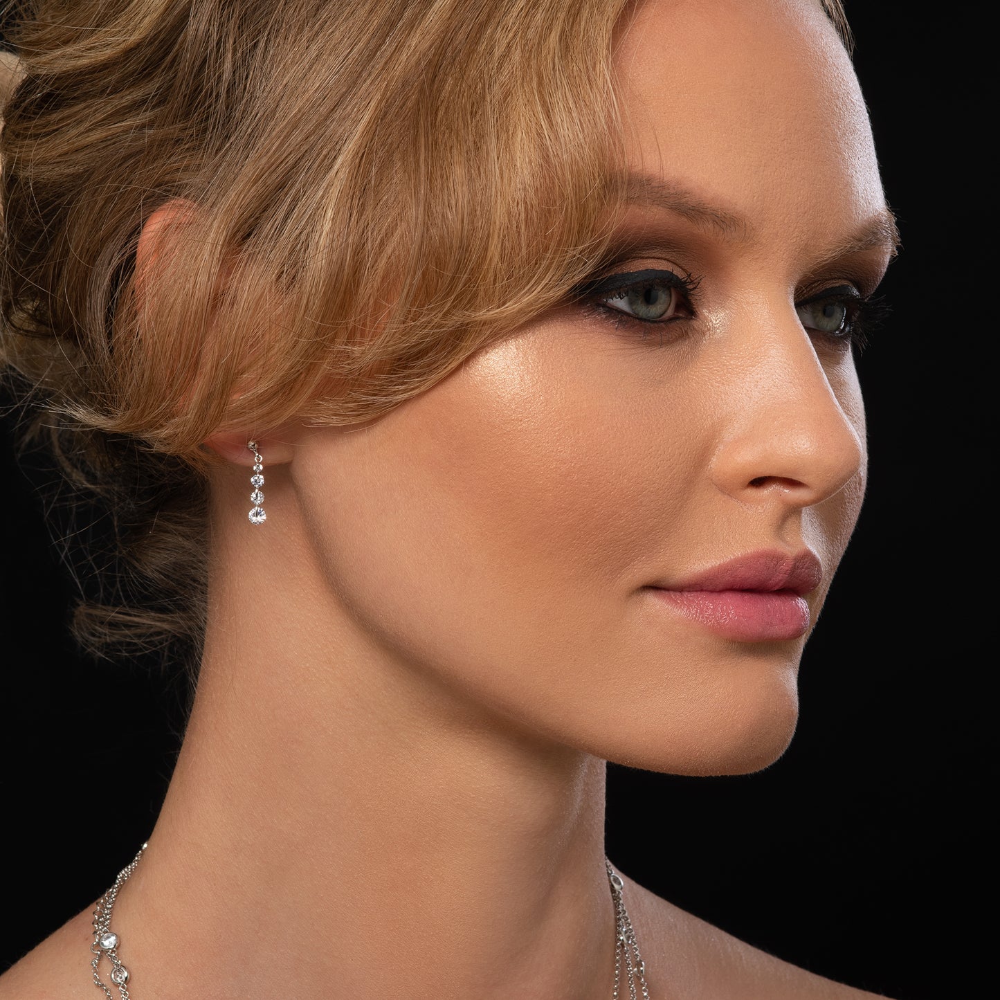 Silver Dainty Drop Earrings For Women with 4 Sparkling Cubic Zirconia Stones