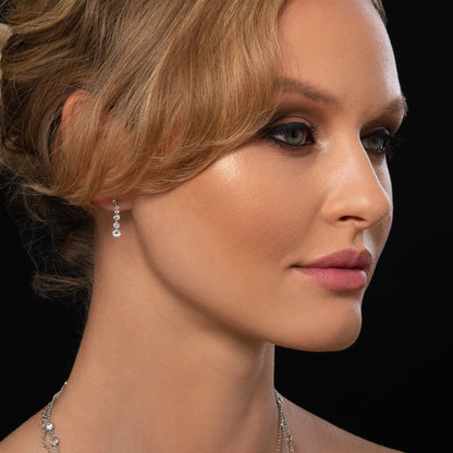 Silver Dainty Drop Earrings For Women with 4 Sparkling Cubic Zirconia Stones
