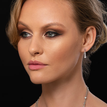 Silver Dainty Drop Earrings For Women with 4 Sparkling Cubic Zirconia Stones