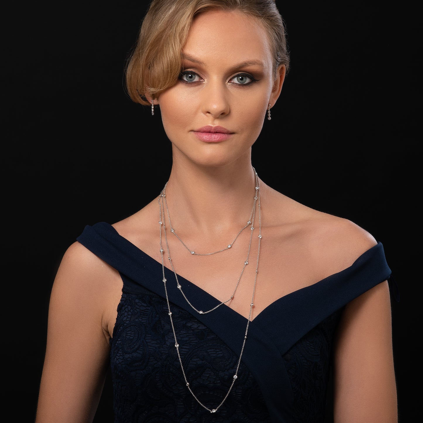 Silver Dainty Drop Earrings For Women with 4 Sparkling Cubic Zirconia Stones