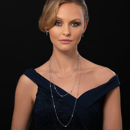 Silver Dainty Drop Earrings For Women with 4 Sparkling Cubic Zirconia Stones