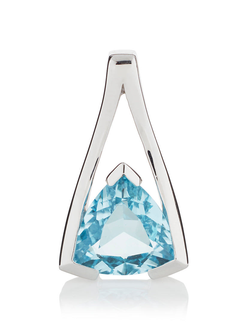 Sterling Silver Blue Topaz Trillion Pendant Necklace For Women