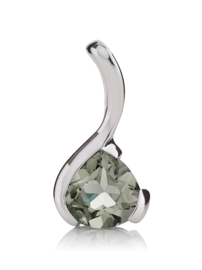 Sterling Silver Pear-Shaped Green Amethyst Gemstone Pendant Necklace