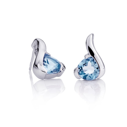 Sterling Silver Stud Earrings With Pear-Shaped Blue Topaz Gemstones