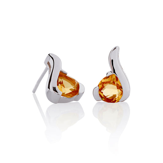 Sterling Silver Stud Earrings With Pear-Shaped Citrine Gemstones