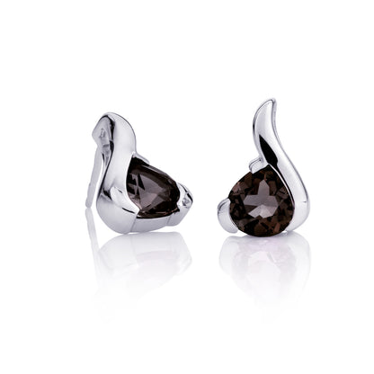 Sterling Silver Stud Earrings With Pear-Shaped Smoky Quartz Gemstones