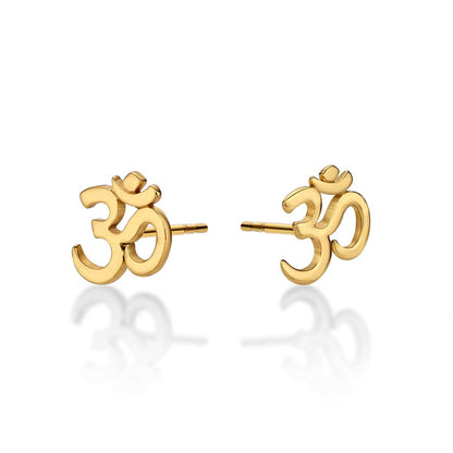Gold Plated 925 Sterling Silver Divine OM Stud Earrings For Women