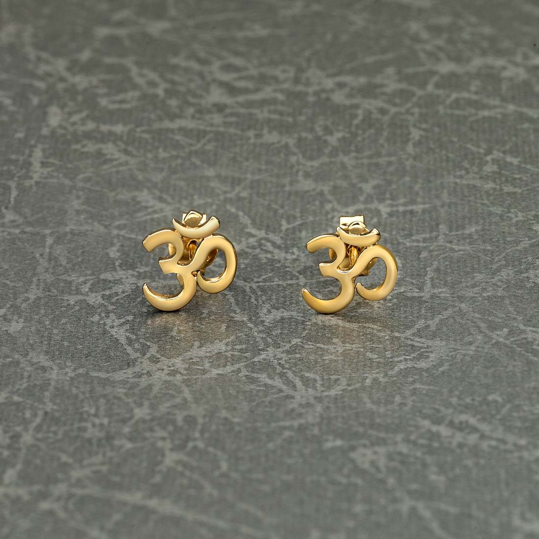 Gold Plated 925 Sterling Silver Divine OM Stud Earrings For Women