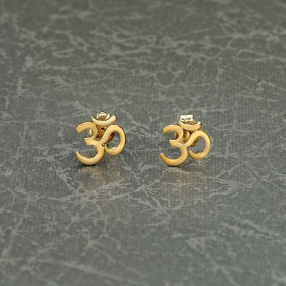 Gold Plated 925 Sterling Silver Divine OM Stud Earrings For Women