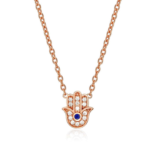 Rose Gold Plated 925 Sterling Silver Hamza Pendant Necklace for Women