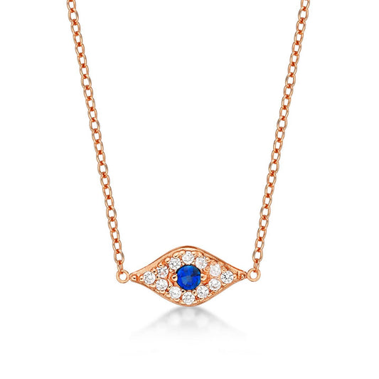Rose Gold Plated 925 Sterling Silver Evil Eye Pendant Necklace For Women