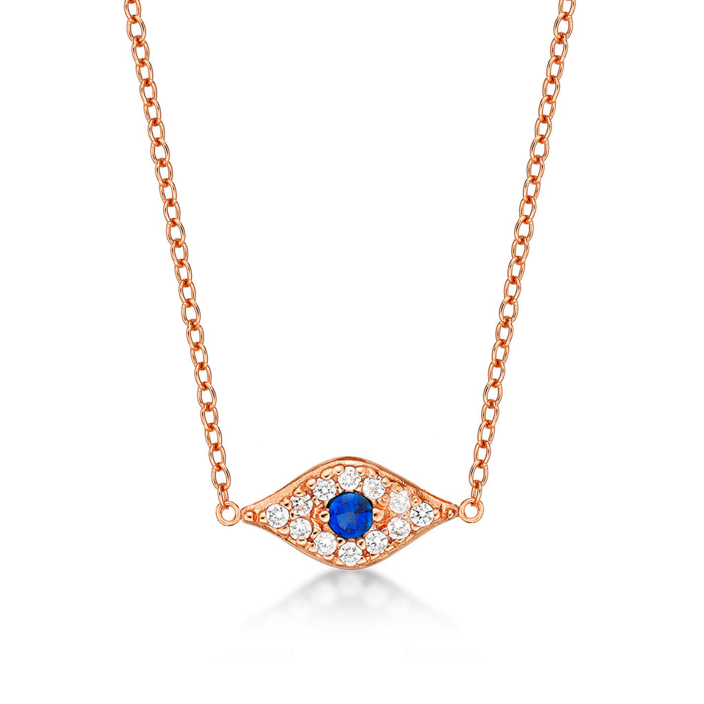 Rose Gold Plated 925 Sterling Silver Evil Eye Pendant Necklace For Women