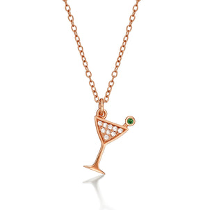 Rose Gold Plated 925 Sterling Silver Cocktail Glass Necklace for Women